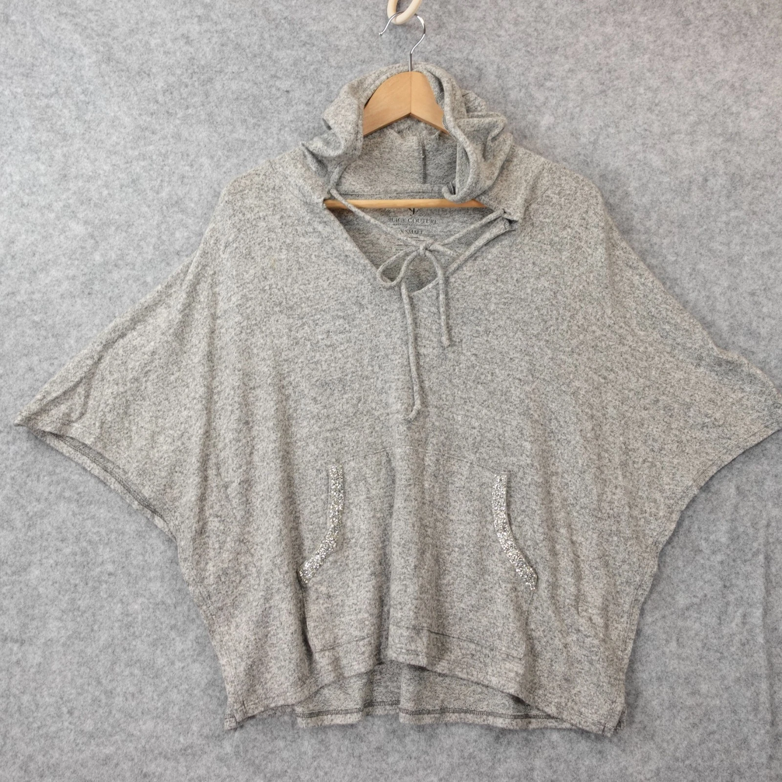 Gray Hoodie Poncho Sweater Womens XS Knit Batwing Oversize Lounge JUICY COUTURE