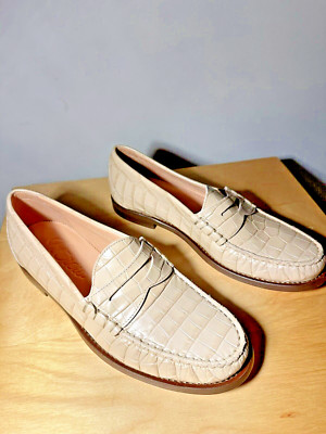 J Crew Winona Penny Loafers in croc-embossed leather Cream White Size 9 