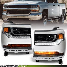 2P For 2016-2018 Chevy Silverado 1500 Chrome HID/Xenon LED DRL Headlights LH RH