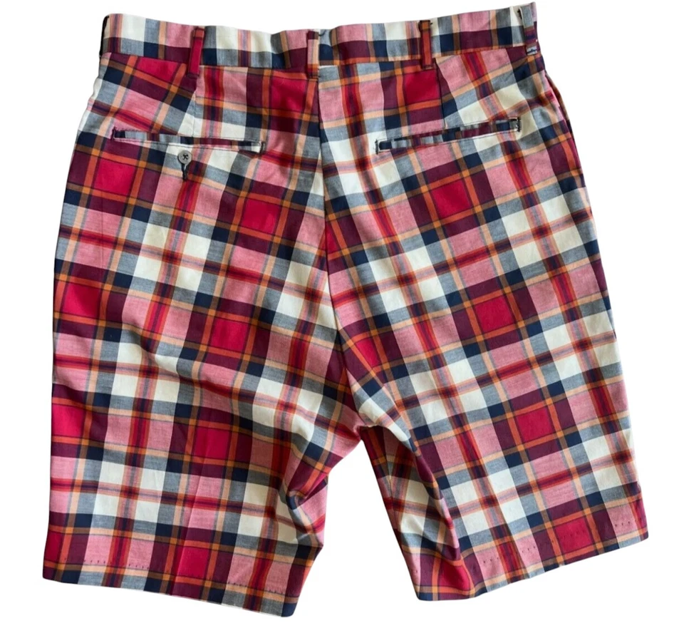 VTG Levi's Sta-Prest Mens 31" Waist Plaid Shorts Red Blue Orange White Retro 60s - Image 3 of 4