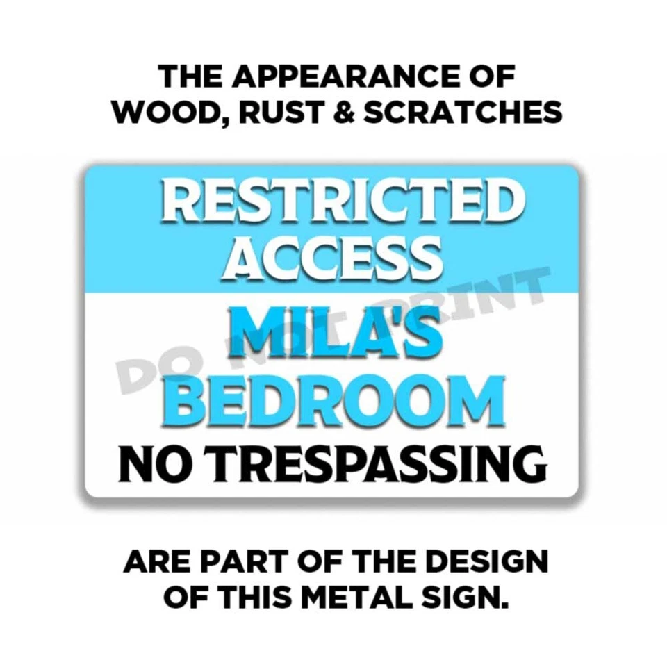 Olivia Girls Bedroom Personalized Room Blue RESTRICTED ACCESS Metal Sign 8x12 - Image 2 of 4