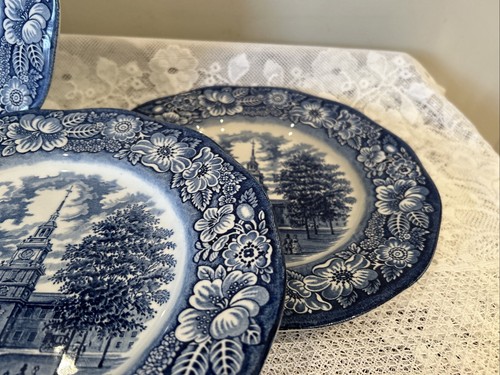 Set Of 6 Liberty Blue Ironstone Independence Hall Dinner Plates - Picture 7 of 10