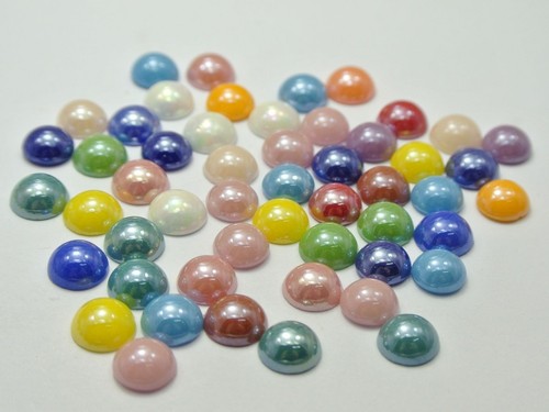 200 Mixed Color Luater AB Round Flatback Glass Cabochon Ceramic Half Pearl 8mm - Bild 2 von 3