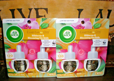 (4) AirWick Scented Oil Refills HISBISCUS & BLOOMING ORCHIDS