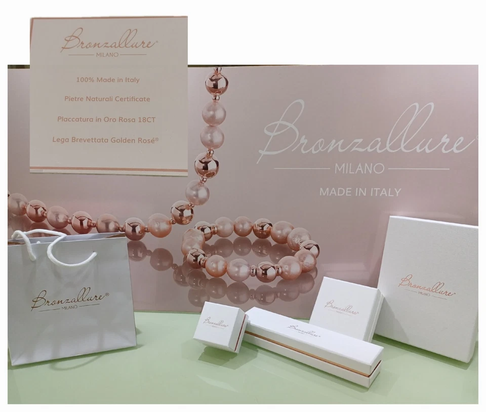 Bronzallure Milano Collana con Ciondolo in Quarzo Rosa a Cuore - Immagine 2 di 2