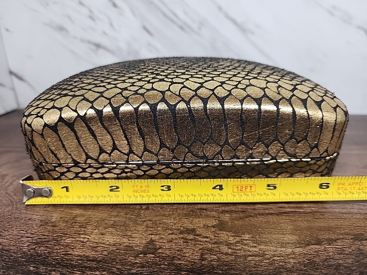 Joan Boyce Gold Snake Print Hard Eyeglass Sunglass‎ Case with Cleaning Cloth Joan Boyce Sunglasses Case Silver Faux Snakeskin Hard Shell  main image 3