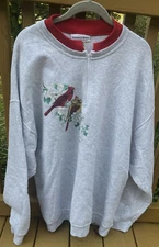 Country Store Woman’s Gray / Red Christmas 1/4 Zip Sweatshirt Sz 2X Cardinals