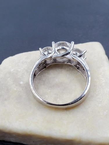 Diamonique Celebrate 14K Solid White Gold Three Stone Round CZ Engagement Ring - Picture 9 of 15