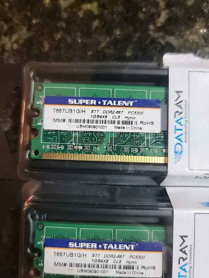 Lot Of 3 Super Talent T667UB1G/H  STT DDR2-667 PC5300 1G/64x8 CL5 Hynix RAM  - Image 2 of 4