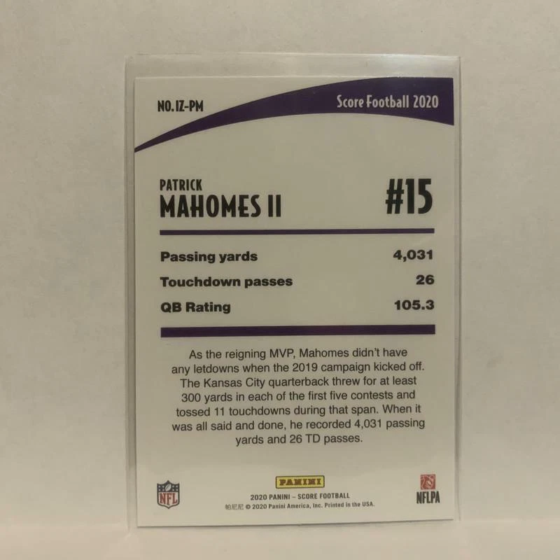 IZ-PM Patrick Mahomes II In The Zone Kansas City Chiefs 2020 Score Football Card - Image 2 of 2