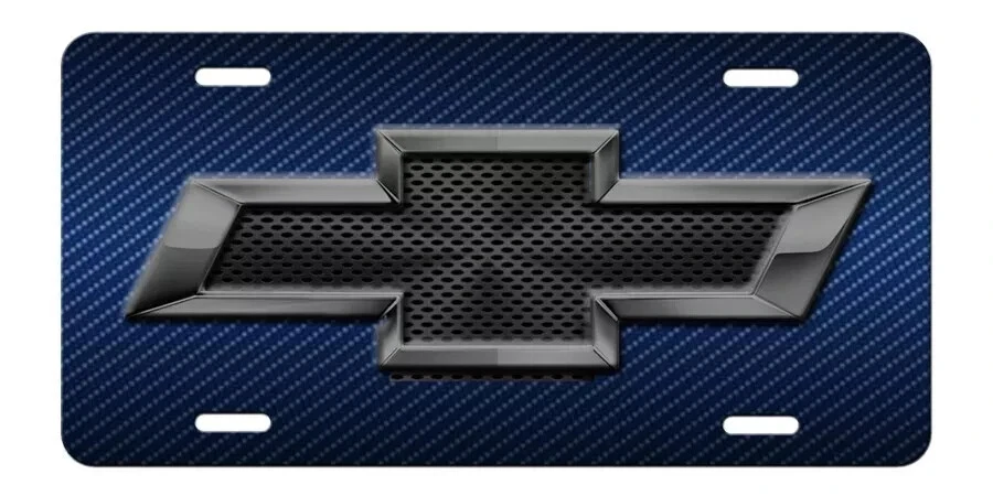 CHEVY BOWTIE Inspired art on Blue Silver and Black aluminum license plate Tag A - Picture 1 of 4