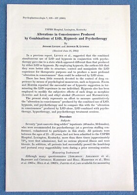 1965 Booklet LSD, Hypnosis and Psychotherapy - Jerome Levine, Arnold Ludwig