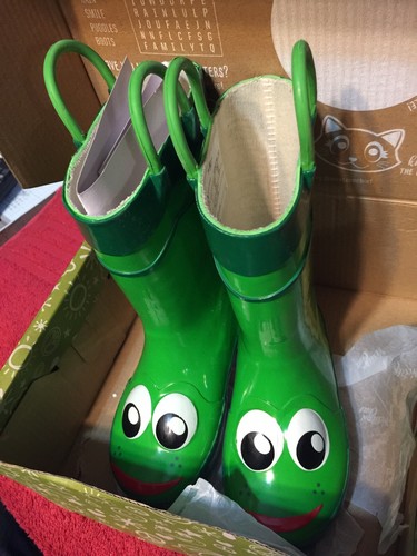Western Chief Boys Waterproof Printed Rain Boot with Easy Pull Green Frog 490401 - Picture 2 of 7