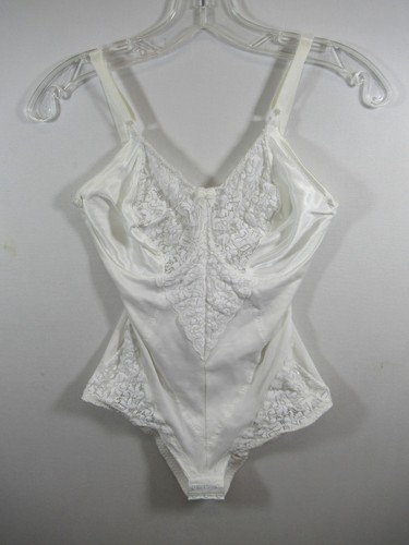 Vintage Sears Satin & Spitze Body Mieder 38D Bügel ungefüttert weiß