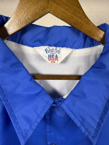 Vintage WestArk Men’s 2XL Blue Nylon Coach Jacket Marine Corps Logo Snap Front image 3
