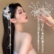 2Pcs Transparent Butterfly Hair Clips Crystal Rhinestone Tassel Hair Clips