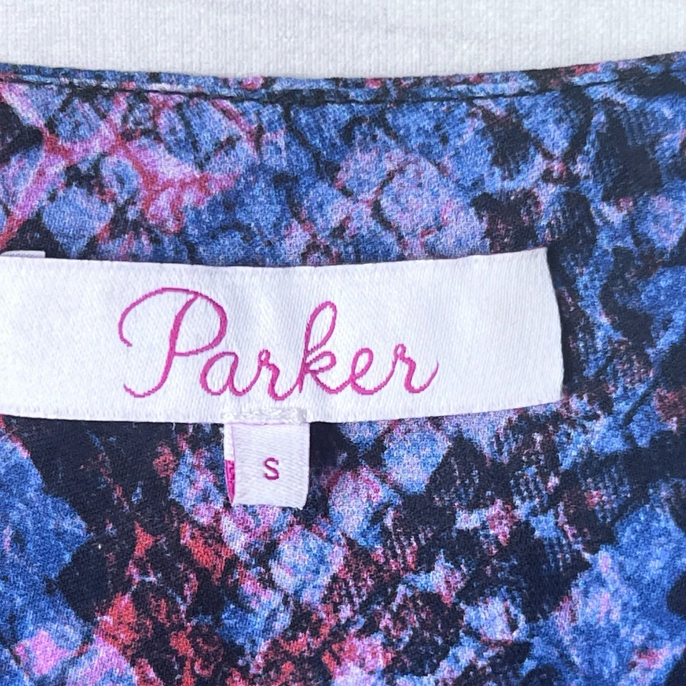 Blusa Parker Top Mujer S Azul Rojo Estampado Piel de Serpiente Envolvente Mezcla de Seda Manga Campana Foto 4 de 4