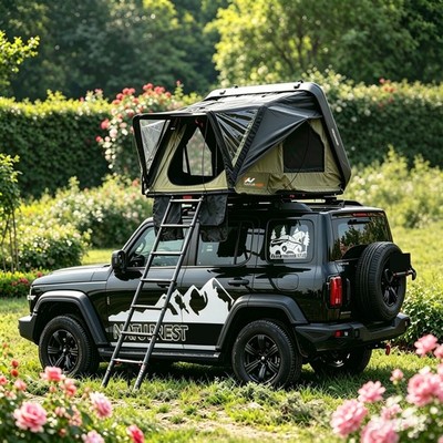 Naturnest Roof Top Tent Hardshell Car Pop-up Tent w/Mattress & Laddder Camping