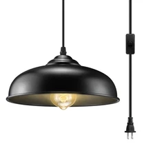 Plug in Pendant Light, Black Farmhouse Pendant Light Fixture with On/Off Swit...