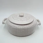 Frankoma Mayan Aztec White Sand Casserole Baker 7V with Lid 10 inch Vintage