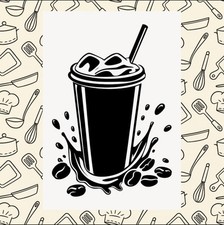 Iced Coffee Cup,  Silhouette Vinyl Sticker, Kitchen, Summer, Coffee Shop  8"