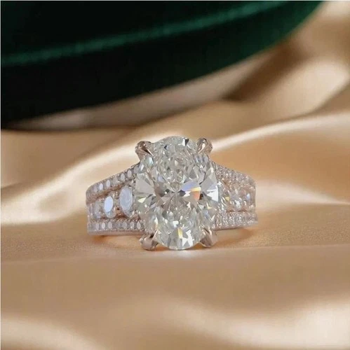 4.50Ct Oval Lab Created Diamond Engagement Wedding Ring 14k White Gold Plated