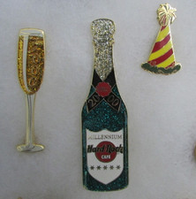 HARD ROCK CAFE CHAMPAGNE BOTTLE GLASS & HAT 2000 MILLENNIUM BUY 3 FREE SHIP HR10