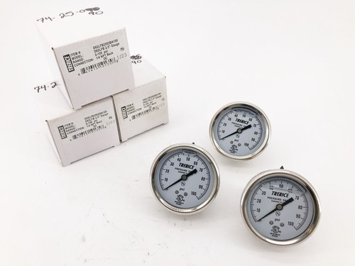 Lot of 3 New Trerice D82LFB2502BA100 Gauges D82LFB 2.5" 0-100psi 1/4" NPT Back - Picture 1 of 5