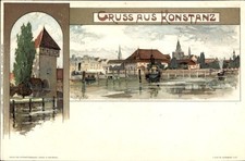 Künstler Litho Mutter, K., Konstanz am Bodensee, Stadtansicht, Turm - 4397638