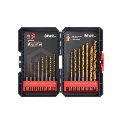 Twist Drill Bit Set   15 Pcs HSS Titanium Nitride Coated Hex Shank Drill Bits...