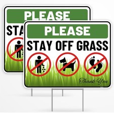 2PC Stay Off Grass Sign with Stake, 17 Inches by 13 Inches - Corrugated Plast...
