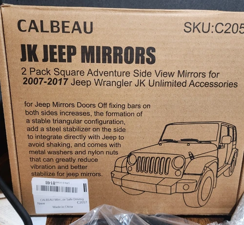 For Jeep Wrangler JK Unlimited Door Off Side View Adventure Mirrors 2007-2017