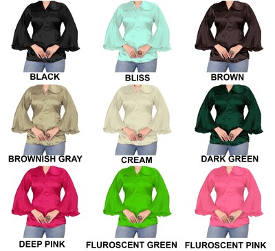 Satin Fancy Party Wear Button Down Shirt V Neck Long Shirt Tops Basic Top SP04