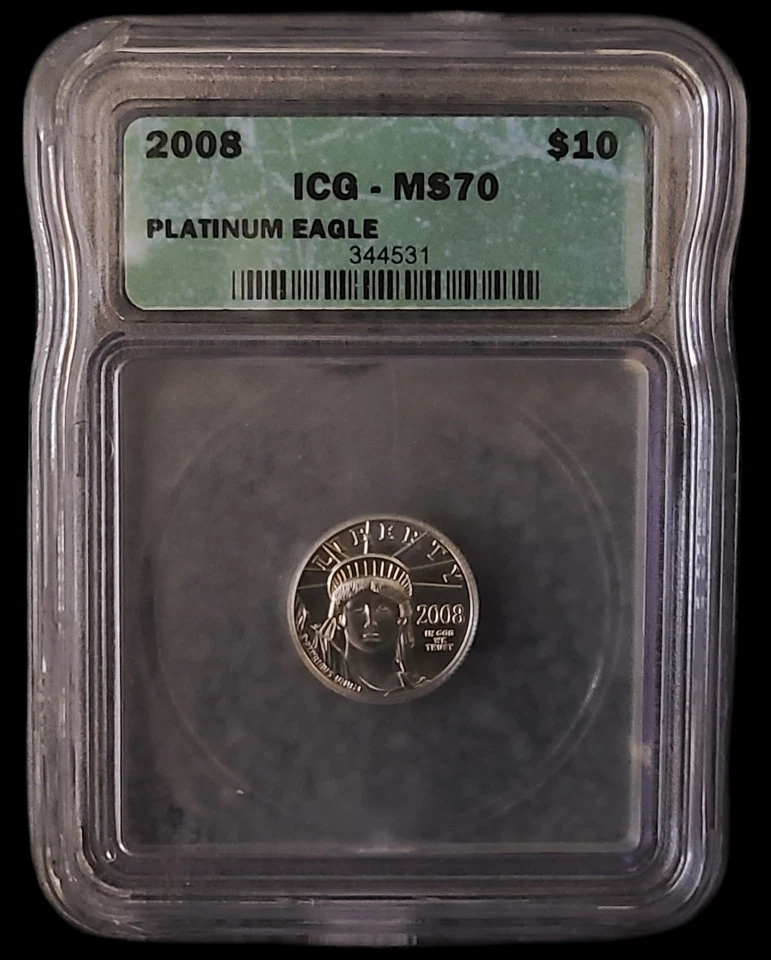 2008 - $10 - 1/10 oz Platinum American Eagle - ICG MS 70 - Statue Of Liberty - Image 2 of 3