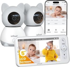 ieGeek Baby Monitor with 2 Cameras,5" Large Screen Split-Screen 2K HD Non-WiFi