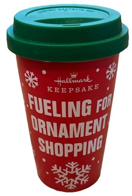 Hallmark Fueling For Ornament Shopping 12 OZ. Ceramic Mug w Silicone Lid New 