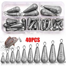 Fishing Weights Drop Shot With Swivel Set 40 Pack All Size Lead 3.5g-50g Kit