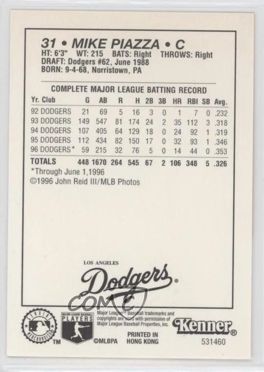 1997 Starting Lineup Cards Mike Piazza HOF - Image 2 of 2