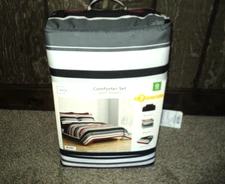 Mainstays Comforter Set w/ Sheets Queen 7 Pieces Red, Black, White Stripes NEW