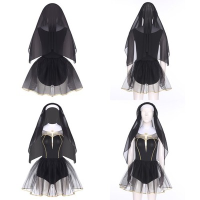 Damen Kleid Clubkleidung Ankleiden Schick Nonnenkostüm Karneval Uniform Rave