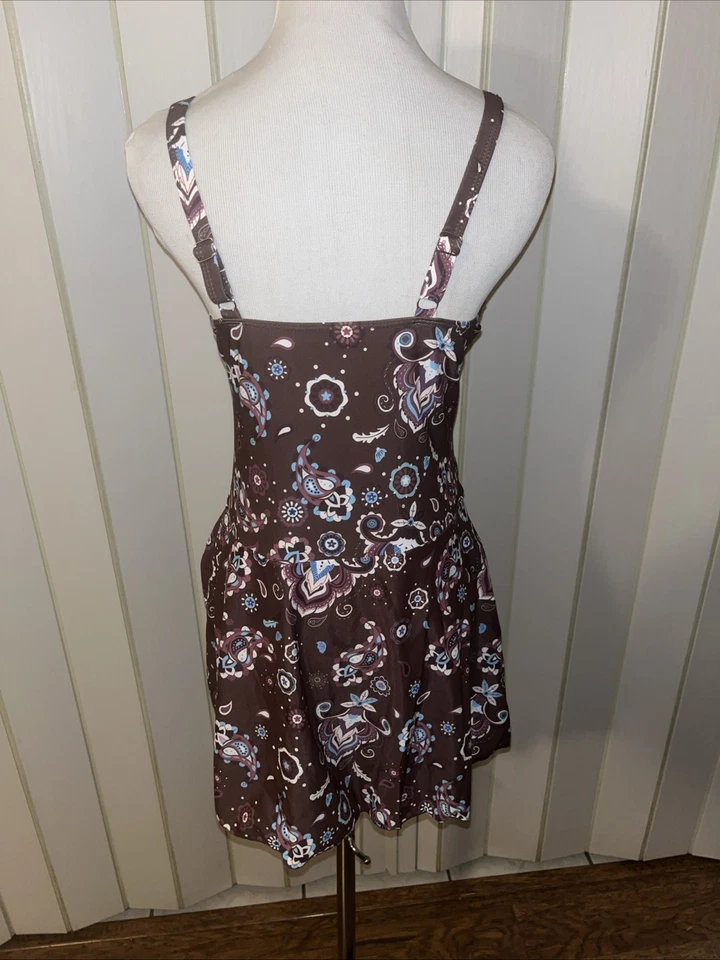 Viralvera Swimsuit, Brown Paisley Summer Tummy Control One Piece Swimsuit- XL - Image 3 of 4
