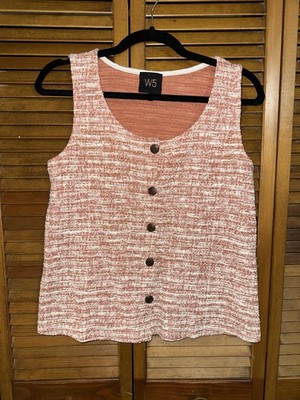W5 Women's Sleeveless Button Up Vest Blouse Size S Textured Boucle