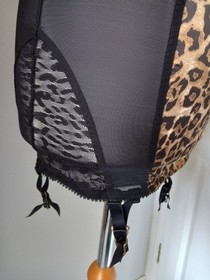 Dita Von Teese Von Follies Leopard Print Black Stretch Fitted Corset Basque 34D