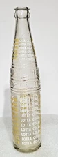 Vintage LOTTA COLA 16oz Clear Glass ACL Soda Bottle Yellow White Lettering