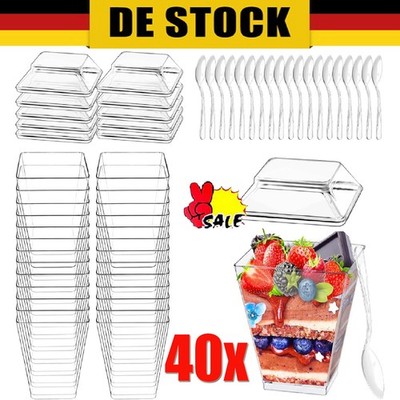 40PCS mini Desserttasse Dessertbecher, 160ml Dessertschalen Plastik mit Löffeln