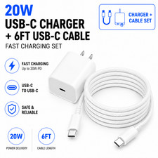 20W Fast Charger For iPhone 17 16 15 Pro Max iPad USB-C Adapter PD 6FT Cable Lot