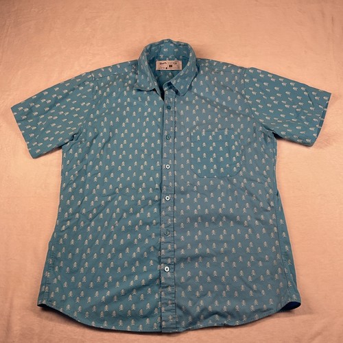 Rock Monkey Outfitters Men Short Sleeve Button Shirt LG Sky Blue Tree Tee Print