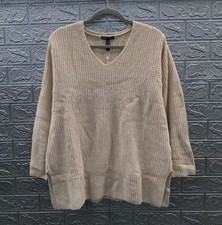 New Eileen Fisher Organic Cotton Chenille Almond V Neck Sweater Top Size S