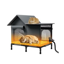 Heated Cat House for Outside, Weatherproof Outdoor Cat House with Safe Escape...