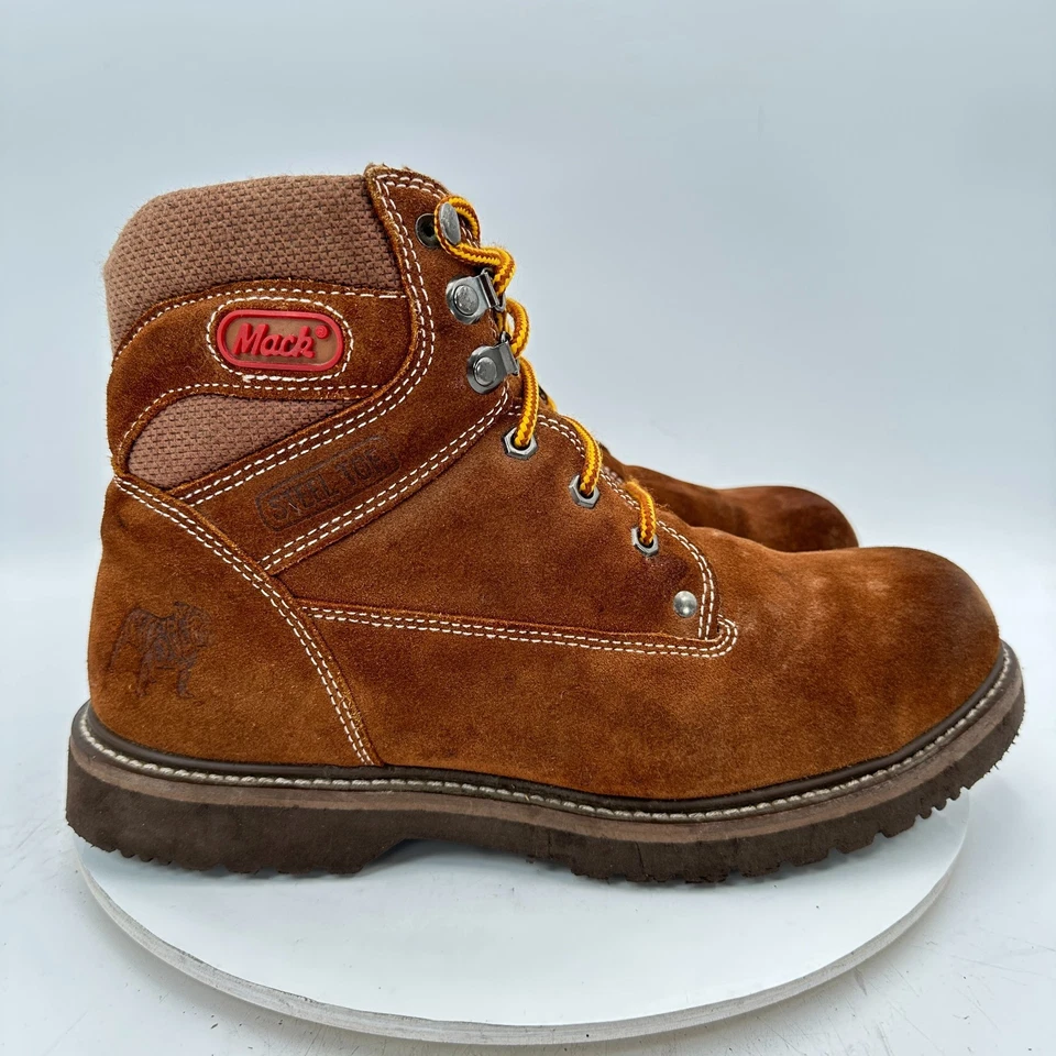 Mack 男式 11 码棕色麂皮绒皮革钢头耐油工作靴 — 第 4/4 张图片